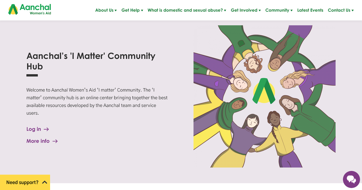 Screengrab of Aanchal's 'I Matter' community hub page