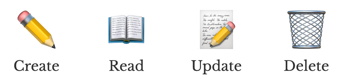 Image showing a pencil, book, notepad and bin with the words 'Create Read Update Delete'