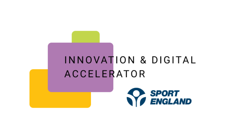 The words 'Innovation & Digital Accelerator' over coloured blocks with the Sport England logo shown bottom right