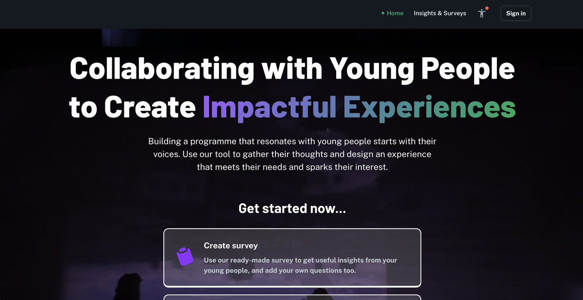 A screengrab of the Youth Voice homepage